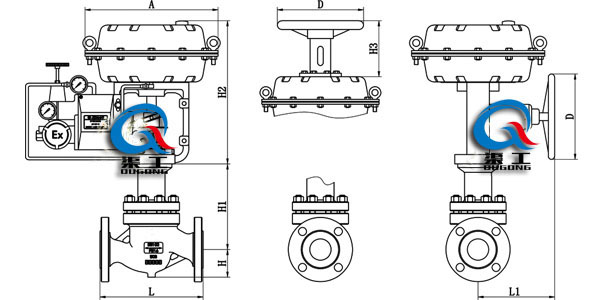 氣動薄膜套筒調節閥(外形尺寸圖) 氣動薄膜套筒調節閥(外形尺寸圖)