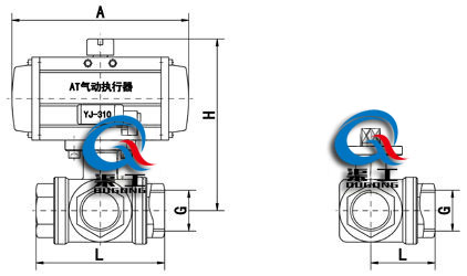 氣動三通內螺紋球閥 (外形尺寸圖) 氣動三通內螺紋球閥 (外形尺寸圖)