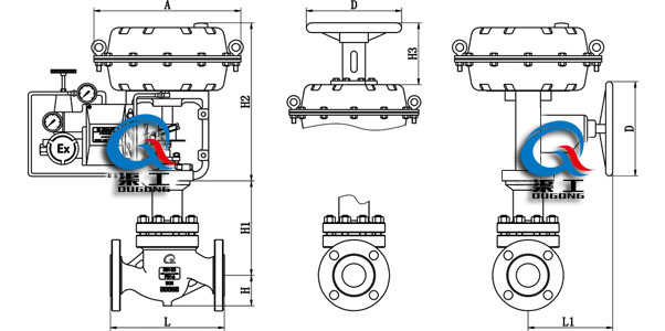 氣動薄膜籠式調節閥(外形尺寸圖) 氣動薄膜籠式調節閥(外形尺寸圖)