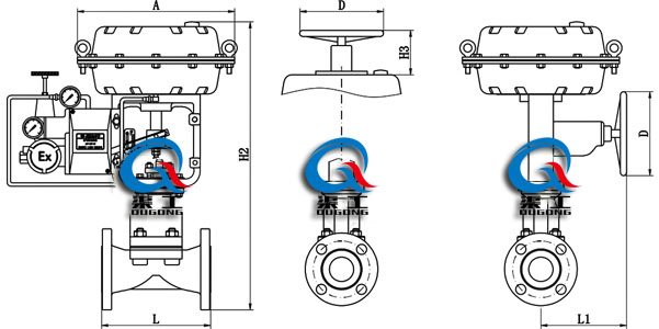 氣動隔膜調節閥 外形尺寸圖 氣動隔膜調節閥 外形尺寸圖