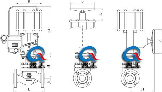 氣動活塞式調節閥 (外形尺寸圖) 氣動活塞式調節閥 (外形尺寸圖)