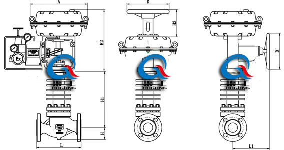 氣動高溫調節閥 (外形尺寸圖) 氣動高溫調節閥 (外形尺寸圖)