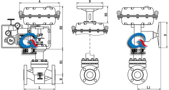 ZJHPF46氣動襯氟調節閥 (外形尺寸圖) ZJHPF46氣動襯氟調節閥 (外形尺寸圖)