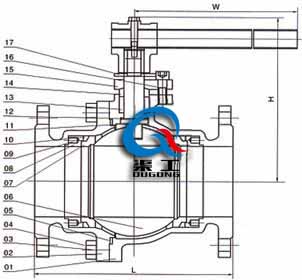 四氟軟密封球閥 (結構圖) 四氟軟密封球閥 (結構圖)