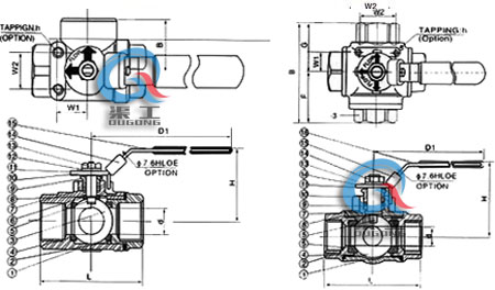 內螺紋三通球閥 (結構圖) 內螺紋三通球閥 (結構圖)