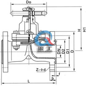 G41F襯氟隔膜閥 (堰式結(jié)構(gòu)圖) G41F襯氟隔膜閥 (堰式結(jié)構(gòu)圖)